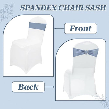 MDS Premium Spandex Chair Sashes - Stretchy Bow Covers with Buckle Slider | Pack of 10 - Dusty Blue
