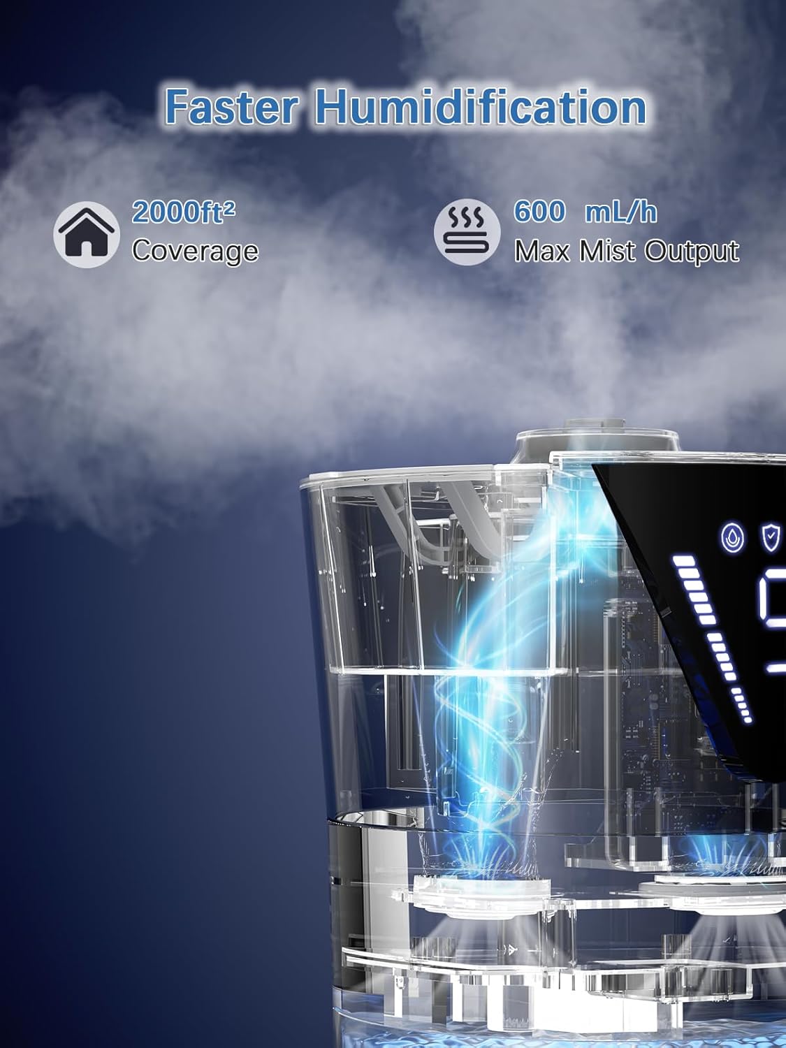 Skiennix 17L Ultrasonic Cool Mist Humidifier - Smart, Quiet Operation for Large Rooms | 2000ft² Coverage, 56H Runtime, 3 Mist Modes, White