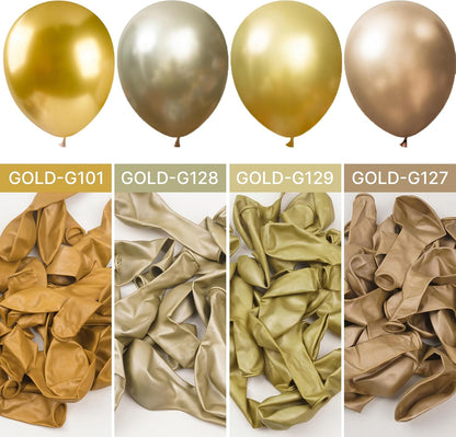 PartyWoo Gold Balloons - 101pcs 12-Inch Latex Helium Balloons for Celebrations & Events