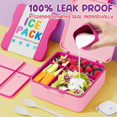 Fimibuke Chill Bento Box - Leak Proof Toddler Lunch Box with Ice Pack | BPA Free, 4 Compartments, Microwave & Dishwasher Safe