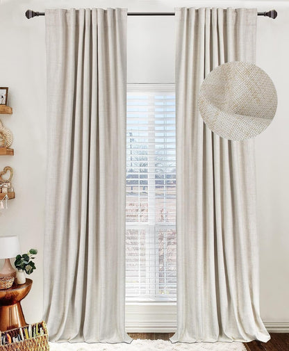 Skiennix 100% Blackout Linen Curtains - Thermal Insulated Drapes for Bedroom | 50" W x 96" L, Cream