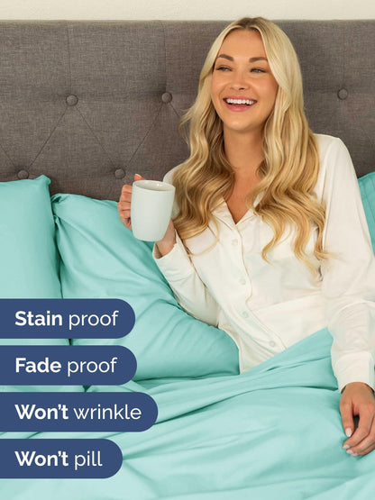 Skiennix Extra Deep Queen Sheet Set | 6-Piece Breathable Cooling Bedding - Soft, Wrinkle-Free Spa Blue