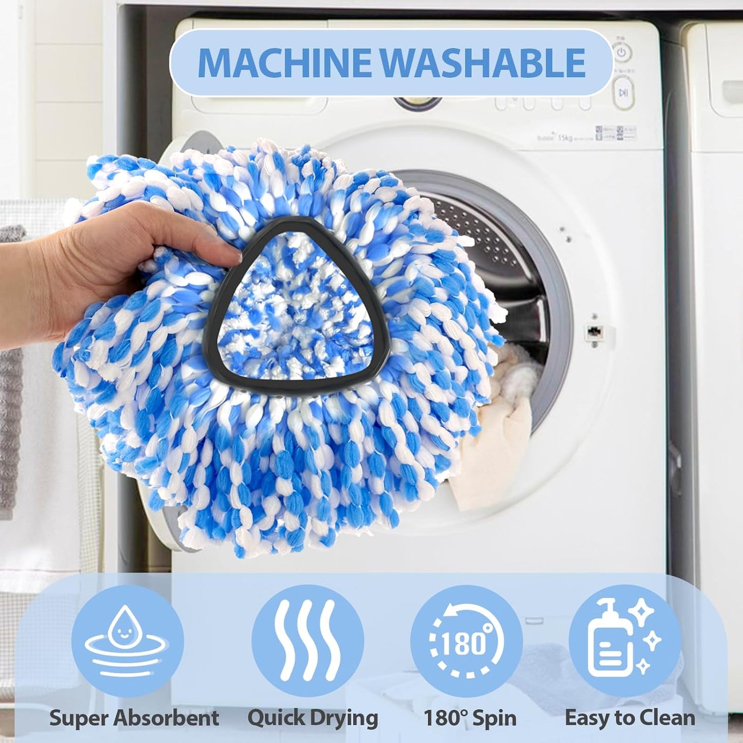 Skiennix 2-Tank Spin Mop Replacement Heads - 3 Pack Microfiber, Machine Washable for Deep Cleaning