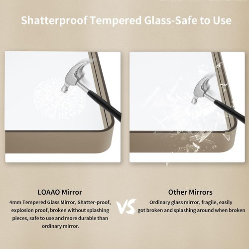 LOAAO Bronze Bathroom Mirror - 60”x28” Rounded Rectangle with Anti-Rust Brushed Metal Frame | Versatile Hanging Options