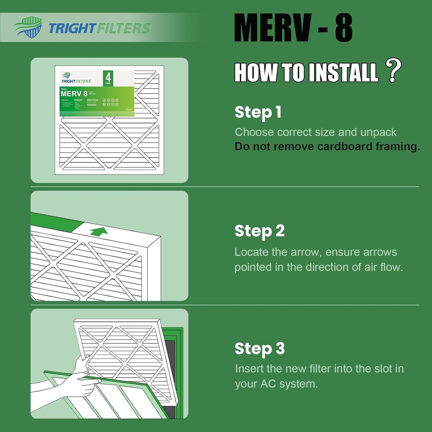 TRIGHTFILTERS 12x24x1 Air Filter - MERV 8 Pleated Dust Defense | 4-Pack Replacement for HVAC & AC Systems