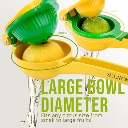 Zulay Kitchen 2-in-1 Lemon Squeezer - Max Extraction Hand Juicer for Easy Citrus Juicing - Yellow/Green