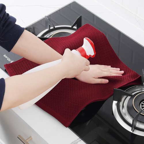 Homaxy 100% Cotton Waffle Weave Kitchen Dish Towels - Ultra Soft & Absorbent, 13 x 28 Inches, 4-Pack | Burgundy