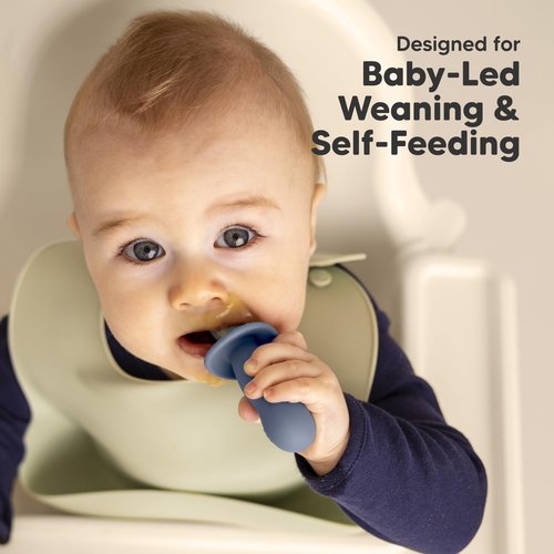 KeaBabies 4-Pack Silicone Baby Spoons and Forks Set - Baby Led Weaning Utensils 6-12 Months, Self Feeding Toddler Spoon & Fork for Training, Teething, Easy to Hold, BPA-Free Silicone (Slate)