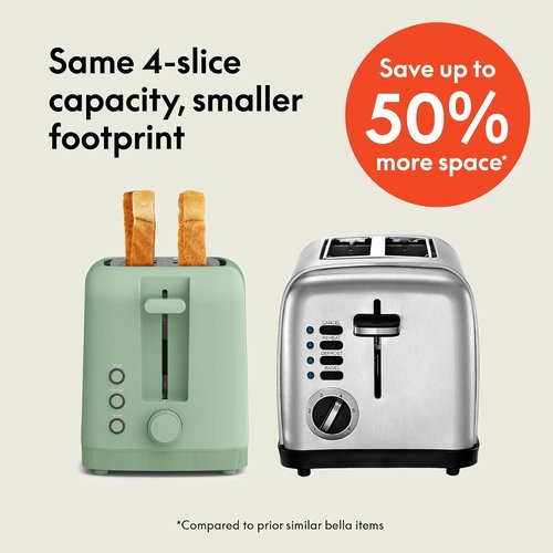 Bella 4-Slice Slim Toaster - 10” Long Slot with 6 Shade Settings & Auto Shutoff | Seaglass Color
