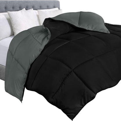 Utopia Bedding Queen Comforter Duvet Insert, Reversible Black/Grey Quilted Comforter with Corner Tabs, Box Stitched Down Alternative Comforters Queen Size 88 x 88 inches