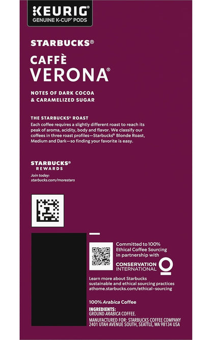Starbucks K-Cup Pods - Caffè Verona Dark Roast Coffee with Cocoa & Caramel Notes | 48 Count (2 Boxes)