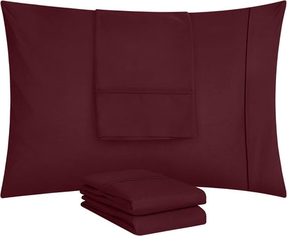 Utopia Bedding Standard Pillow Cases - Soft Brushed Microfiber - 4 Pack, Burgundy, 20 x 26 Inches