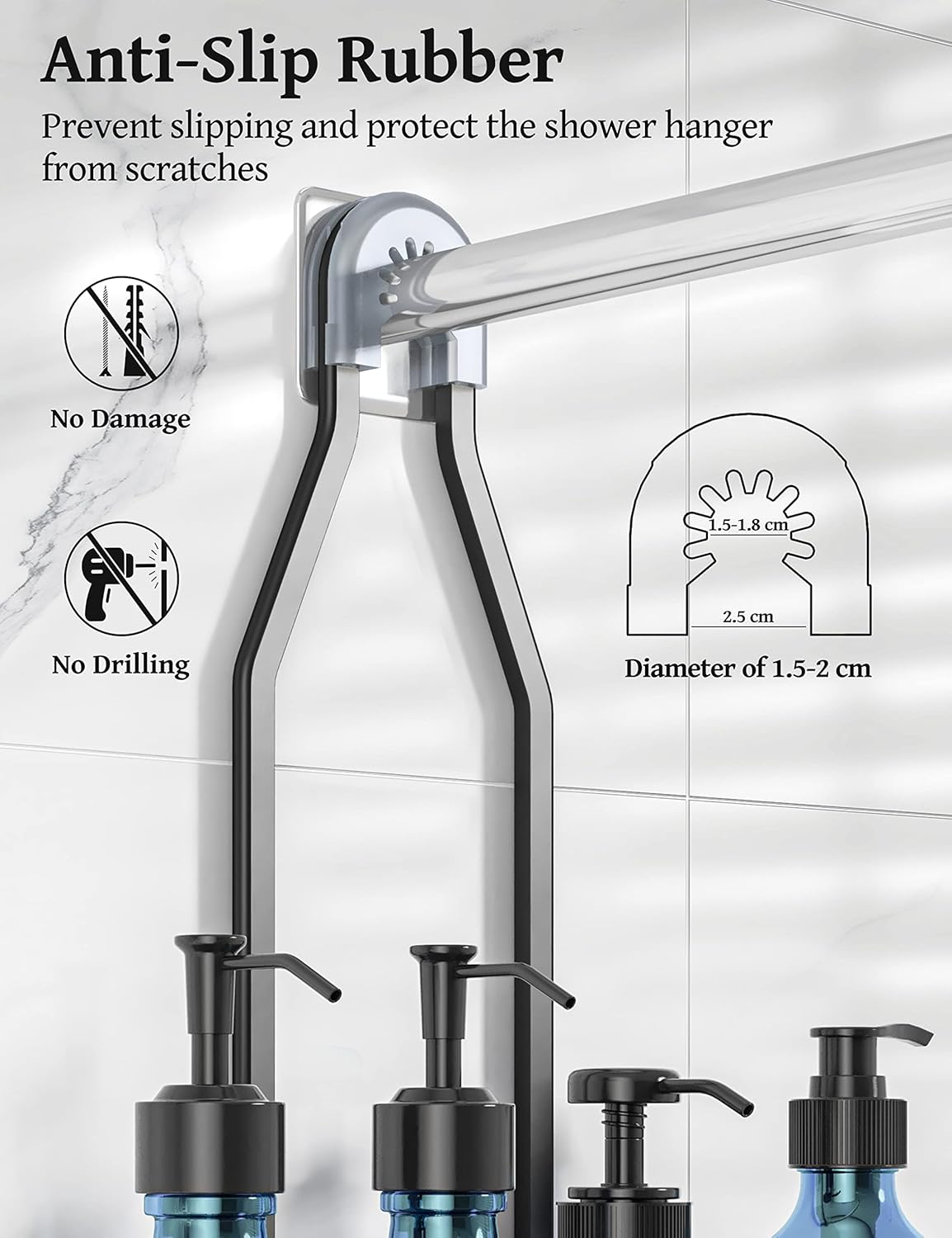 YASONIC Shower Caddy - Large Aluminum Over Shower Head Organizer with 10 Hooks & Soap Basket | Black