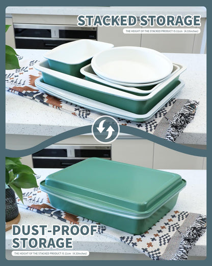 Skiennix Ceramic Nonstick Baking Pans Set - 33 PCS Stackable Bakeware, 550°F Oven Safe, Dishwasher Safe (Green)