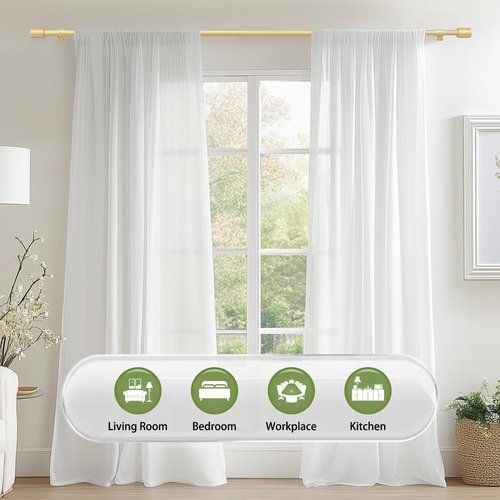 5/8” Diameter Curtain Rods 30-45 Inch, for 30-39 Inch Windows, Adjustable Splicing Gold Curtain Rods for Windows with Brackets, Window Rod Long Small Curtains Rod, 2 Pack