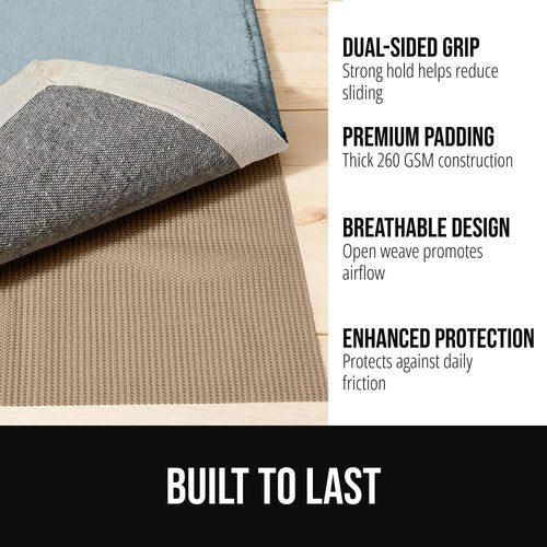 GORILLA GRIP Premium Dual-Sided Rug Gripper Pad - Extra Thick, Slip-Resistant Protection for Hardwood Floors | 2x3 Beige