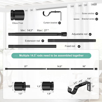Ottsuls Curtain Rods - Adjustable 32-46 Inches | Heavy Duty Black Metal Set with Brackets