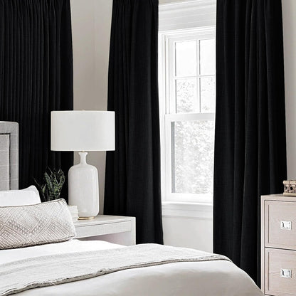 MIULEE 90-Inch Linen Texture Blackout Curtains - Thermal Insulated Grommet Drapes | 52x90 Inch (2 Panels)