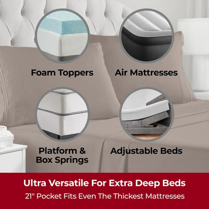 Mellanni Extra Deep California King Sheets - 4 PC Iconic Collection Bedding - Hotel Luxury, Ultra Soft, Cooling Bed Sheets - Wrinkle, Fade, Stain Resistant (Cal King, Brown)