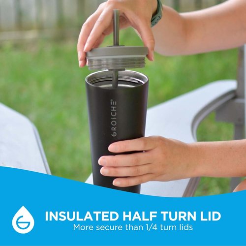 GROSCHE Jasper Insulated Stainless Steel Tumbler - 23 oz Travel Cup with Straw & Lid, Sleek White Design