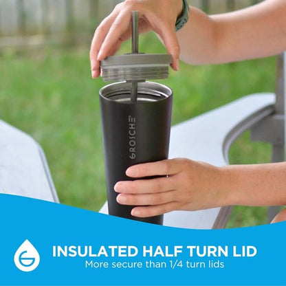 GROSCHE Jasper Insulated Stainless Steel Tumbler - 23 oz Travel Cup with Straw & Lid, Sleek White Design