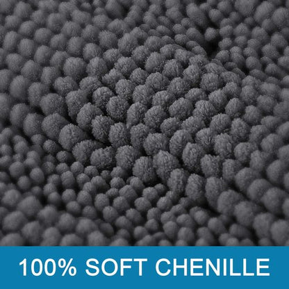 H.VERSAILTEX Bath Mats for Bathroom Non Slip Extra Thick Chenille Striped Bath Rug 24" x 36" Absorbent Non Skid Fluffy Soft Shaggy Rugs Washable Dry Fast Plush Mats for Indoor, Bath Room, Tub - Grey
