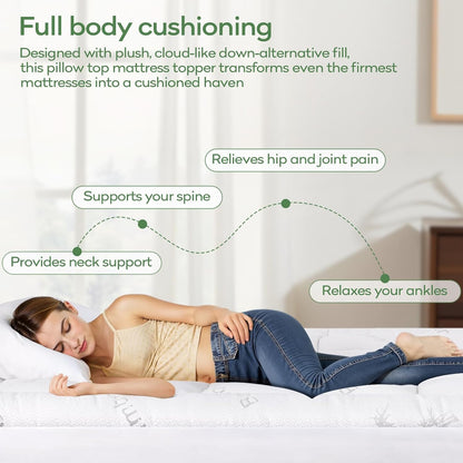 OLANLY King Mattress Topper - Cooling Bamboo Viscose Pillow Top for Back Pain Relief | Plush White Design