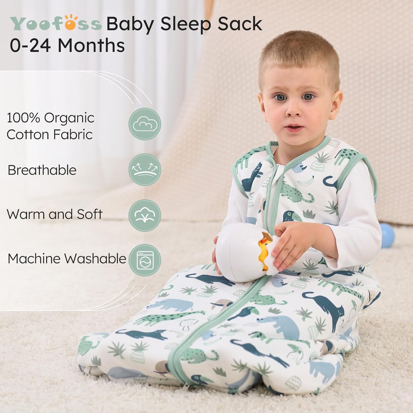 Yoofoss Baby Sleep Sack - 1.5 Tog Wearable Blanket for 12-18 Months | 100% Organic Cotton, Soft & Warm
