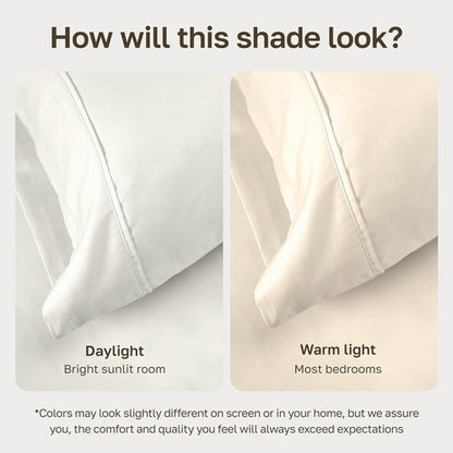 California Design Den Twin Sheet Set - 100% Soft Cotton, 400 Thread Count, Silky Sateen - Ivory