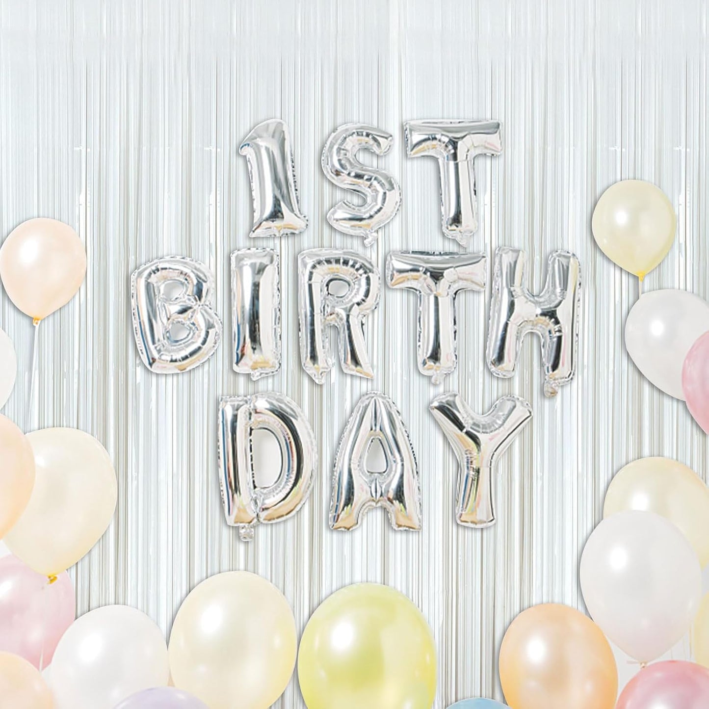 Skiennix White Foil Fringe Backdrop Curtains - Tinsel Streamers for Birthday & Graduation Decor
