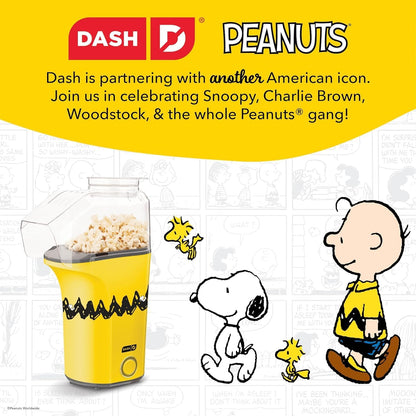 Peanuts DASH Fresh Pop Popcorn Maker - Oil-Free Air Popcorn Popper with Measuring Cup & Recipe Guide - 16 Cups for Movie Nights