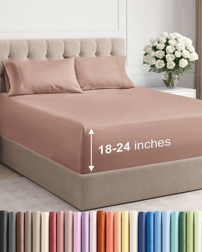 Skiennix Extra Deep Twin Sheet Set | 4-Piece Breathable Cooling Sheets - Luxury Hotel Quality - Soft Mauve