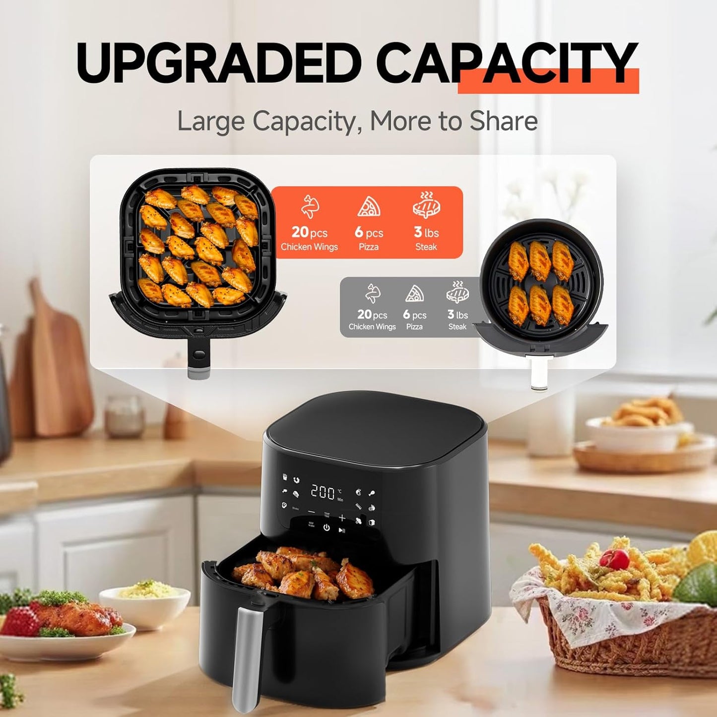 QIDO Air Fryer - 5 QT Compact Air Fryer for Quick Meals, Touchscreen Controls & Nonstick Basket - Black