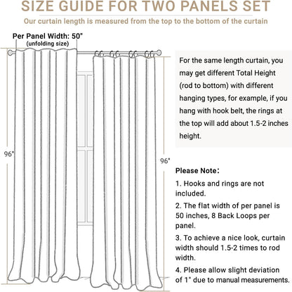 Skiennix Blackout Curtains - 100% Blackout Linen Drapes, Thermal Insulated, 2 Panels Set, 50" W x 96" L, Black