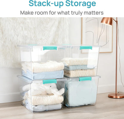 Vtopmart 72 QT Crystal Clear Storage Bins - 2 Pack Stackable Latching Containers for Closet Organization