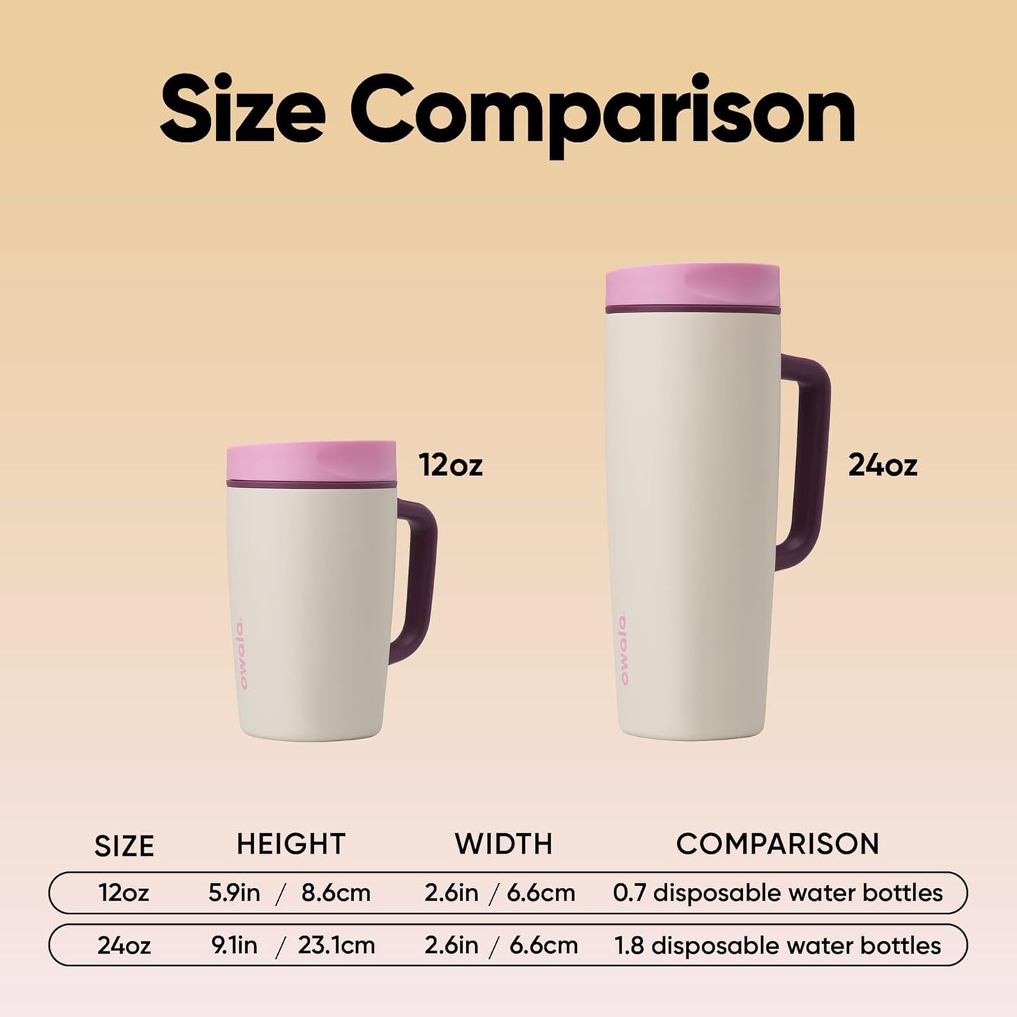 Owala SmoothSip Stainless Steel Travel Mug - 100% Leak Proof, Insulated for Hot & Cold Drinks, 12oz, Pink/Tan