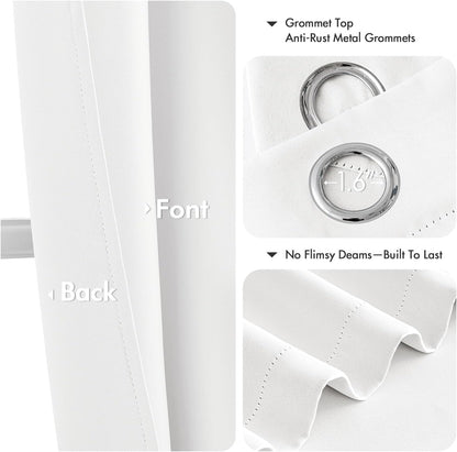 MIULEE Blackout Curtains - Thermal Insulated Room Darkening Drapes, Pure White, 63 Inches Long, 2 Panels