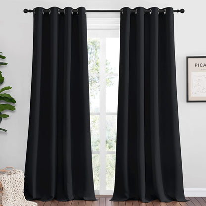 NICETOWN Blackout Curtains - Energy Saving Thermal Insulated Draperies | 55" x 92", Solid Black, 1 Pair