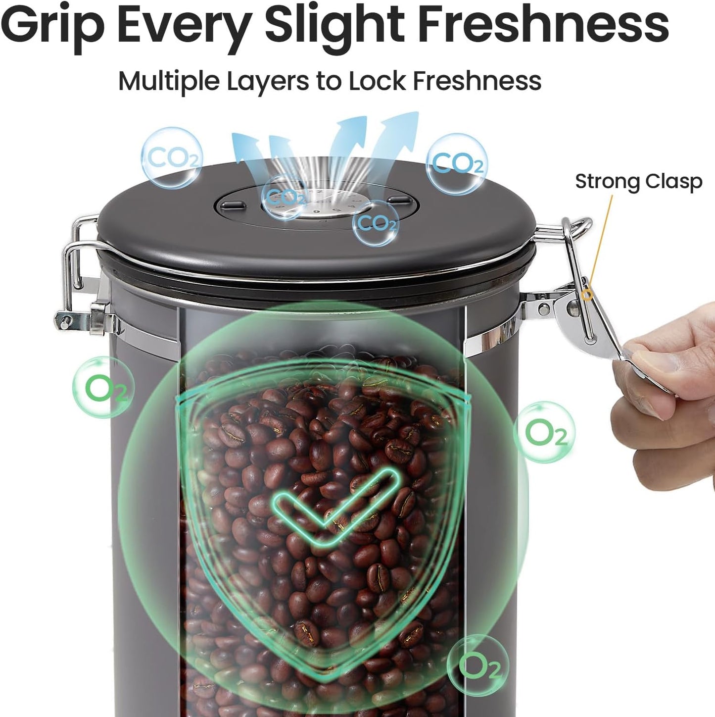Veken Coffee Canister - Airtight Stainless Steel Storage Container with Date Tracker & Scoop | 22oz Gray