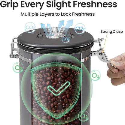 Veken Coffee Canister - Airtight Stainless Steel Storage Container with Date Tracker & Scoop | 22oz Gray