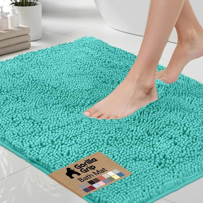 GORILLA GRIP Bath Rug Mat - Soft Absorbent Chenille | Quick Dry Microfiber | 44x26 Turquoise