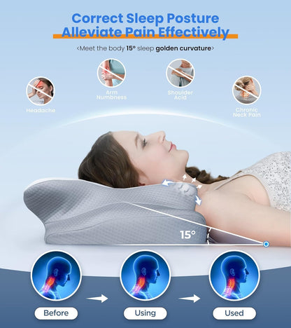 Ultra Pain Relief Cooling Pillow - Ergonomic Neck Support | Adjustable Memory Foam for Cozy Sleep