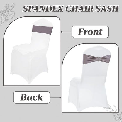 MDS Spandex Chair Sashes - Pack of 200 Elastic Stretch Bows with Buckle Slider | Silver Gray