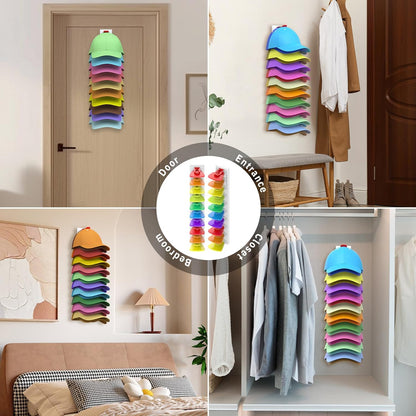 Volnamal Hat Organizer - 2 Pack Baseball Cap Rack Holds Up to 40 Hats | Space-Saving Wall Hanger (White & Color)