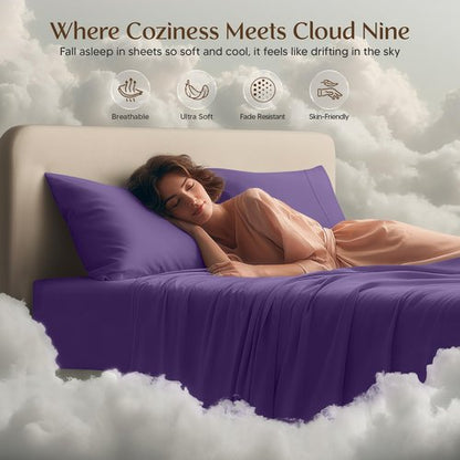 Utopia Bedding Full Size Sheet Set – 4 Piece Bed Sheets, Soft and Breathable Microfiber, Includes 1 Fitted Sheet, 1 Flat Sheet and 2 Pillowcases – Oeko Tex (Eggplant)