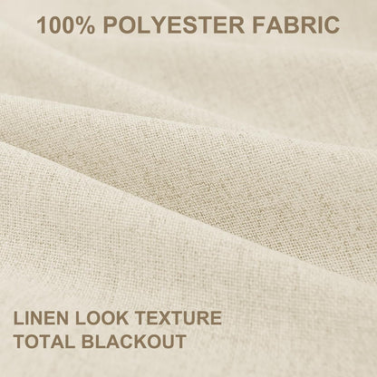 Skiennix 100% Blackout Linen Curtains - Thermal Insulated Drapes, 50" W x 84" L, Light Cream - 2 Panels Set