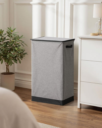 SOLEDI Laundry Hamper - 100L Large Collapsible Basket with Lid & Removable Bag - Grey