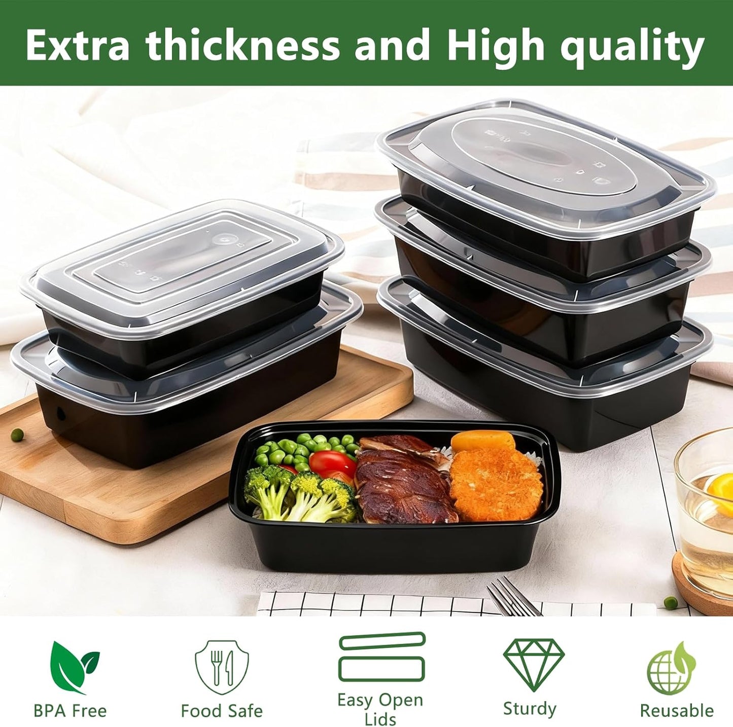 Skiennix 10-Pack 35oz Meal Prep Containers - Disposable Food Storage with Lids, Microwave & Dishwasher Safe