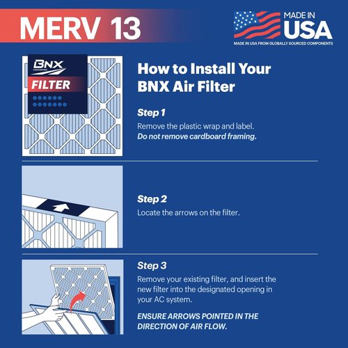 BNX TruFilter MERV 13 Air Filters 16x25x1 (6-Pack) - Electrostatic Pleated for Allergies & Smoke