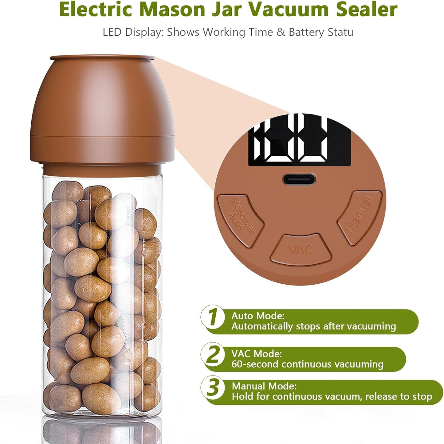 Zivif Electric Mason Jar Vacuum Sealer - Food Storage & Fermentation Kit | Includes 10 Lids
